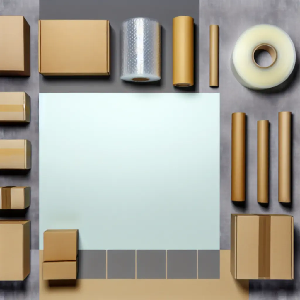 Overzicht van verschillende verpakkingscategorieën zoals dozen, verzendzakken, folie en tape in een nette B2B lay-out