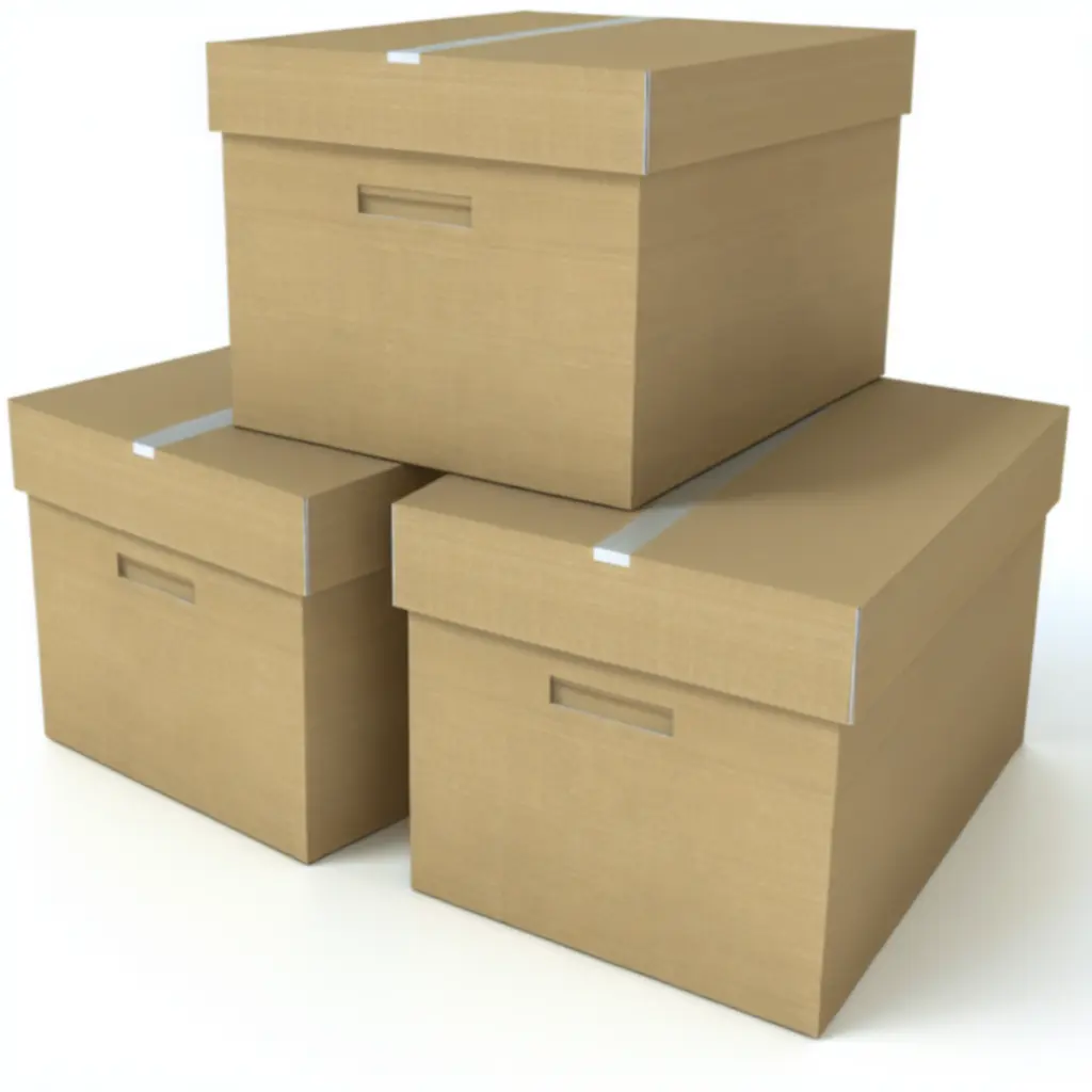 Stapel stevige kartonnen verzenddozen in verschillende formaten