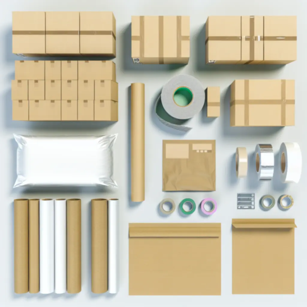 Overzicht van verschillende verpakkingscategorie&euml;n zoals dozen, zakken, folie, papier en tape