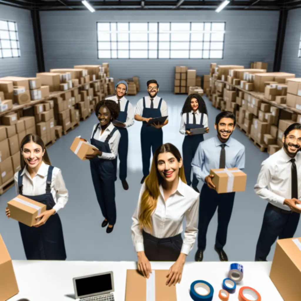 Magazijnteam dat professioneel verpakkingsmateriaal verwerkt